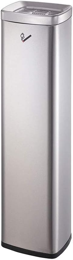 LOFAMI Stainless Steel Vertical Trash Can with Ashtray Outdoor Mall Floor Ash Column Waste Bin Dustbin (Color : Stainless steel, Size : 85cm)