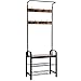 Ogrmar Vintage Coat Rack Shoe Bench, Hall Tree Entryway Storage Shelf, Wood Look Accent Furniture Metal Frame, 3 in 1 Design