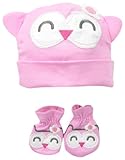 Gerber Baby-Girls Newborn Novelty Cap and Mitten Set - Owl, Pink, 0-6 Months