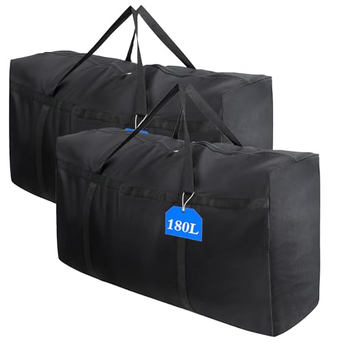 Pabbyeey 2 Pack 180L Foldable Storage Bags Oxford Fabric Waterproof Storage Bags with Handles Zipper for Clothes, Duvets, Blankets and Moving