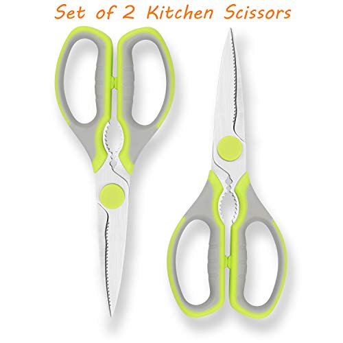 Multifunction Kitchen Scissors by WELLSTAR, Heavy Duty Food Shears for Chicken Meat Vegetable Fish Herb Poultry Stainless Steel Cooking Scissors with Comfortable Handle Kitchen Scissors Set 2 Pack