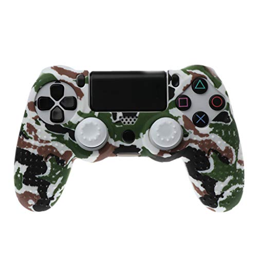 Feamos Camouflage Shell for PS4 Controller with Grip Case Joystick Caps Anti Slip Silicone Gamers Christmas Gift (White)