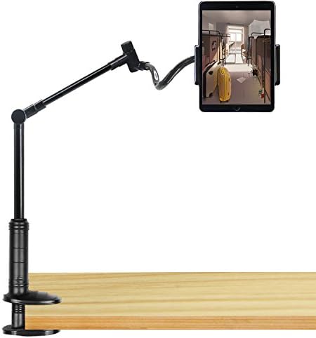 Gooseneck Tablet Stand,Reenfaya Universal Lazy Phone Holder Flexible Long Arm Clip 360 Rotating Desktop Bracket Clamp Mount for iPad iPhone Series/Samsung Galaxy/Nintendo Switch and More(Black)
