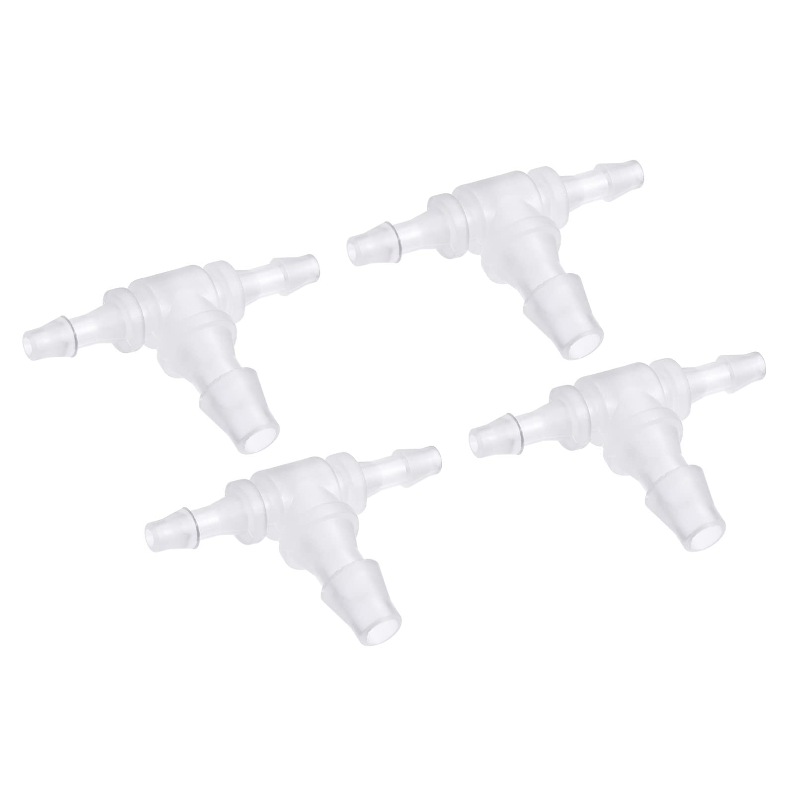 M METERXITY 4 Pack Barb Hose Fittings - 4x6x4mm OD Tee Plastic Pipe Connectors Apply to Water Fuel, Transparent(T Shaped 3 Way)
