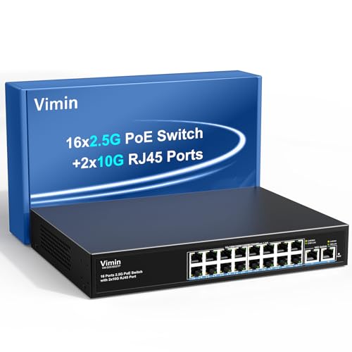 18 Port 10G/2.5G Ethernet Switch with Dual 10GBASE-T, Vimin 16x2.5G + 2 Port RJ45 10GB Unmanaged Switch 80Gbps Capacity 80Gbps Capacity 10G Desktop Network Switch for NAS PC AP