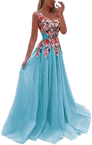 SUNNSEAN Women's Lace Stitching Strap Print Princess Dress Applique Elegant Coral Bridesmaid Dresses Wedding Guest Dress