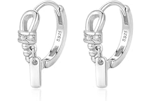 Reffeer Solid 925 Sterling Silver Minimalist Hoop Earrings for Women Teen Girls CZ Hoop Earrings Cartilage Helix Hoop Earrings Huggie