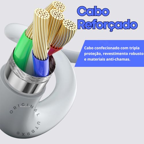 UTBRX Carregador 25w Turbo Compativel c/I.Phone 8 X Xr 11 12 13 14 Pro Max Fonte USB C Homologado Cor Branca Premium