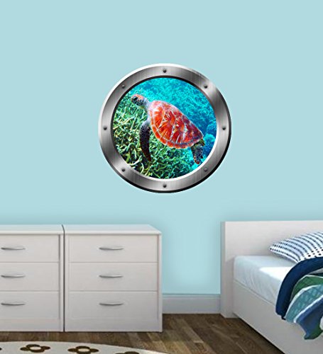 Sea Turtle Wall Decal Porthole 3D Sticker Sea Life Wall Decor VWAQ-SP31 (14