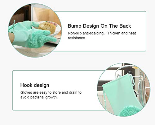 Dishwashing Gloves with Non-Slip Strap,Epartswide Magic Silicone Dishwashing Scrubber,1 Pair Versatile Reusable Silicone Gloves for Kitchen Cleaning/Pet Care/Washing The Car/Bathroom Bathing (Cyan)