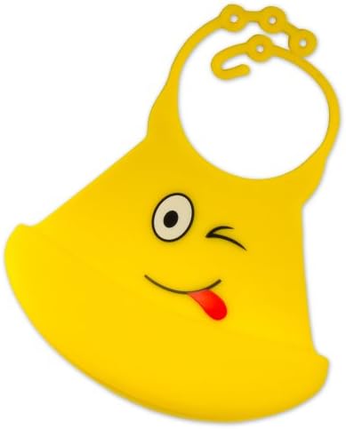 Cute Baby Bibs - Silicone with Crumb Catcher - Smiley Face Yellow