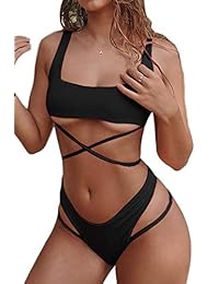 Bikini de cintura alta con corbata frontal y cintura alta para dama