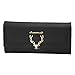 FUNOC Womens Envelope Leather Wallet Button Clutch Purse Long Handbag Zip Bag (Black)