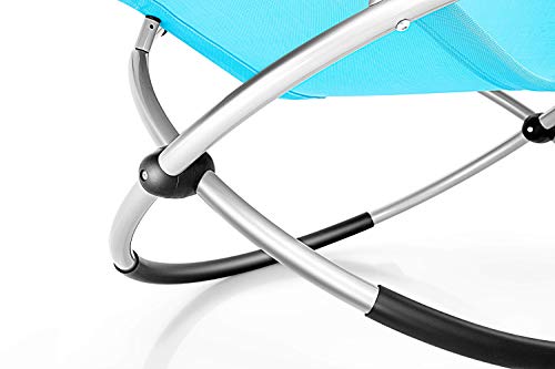 tillvex Relaxliege Gartenliege faltbar | Liegestuhl wetterfest | Schwungliege 180 kg Belastung | Gartenstuhl atmungsaktiv (Blau) – Bild 7