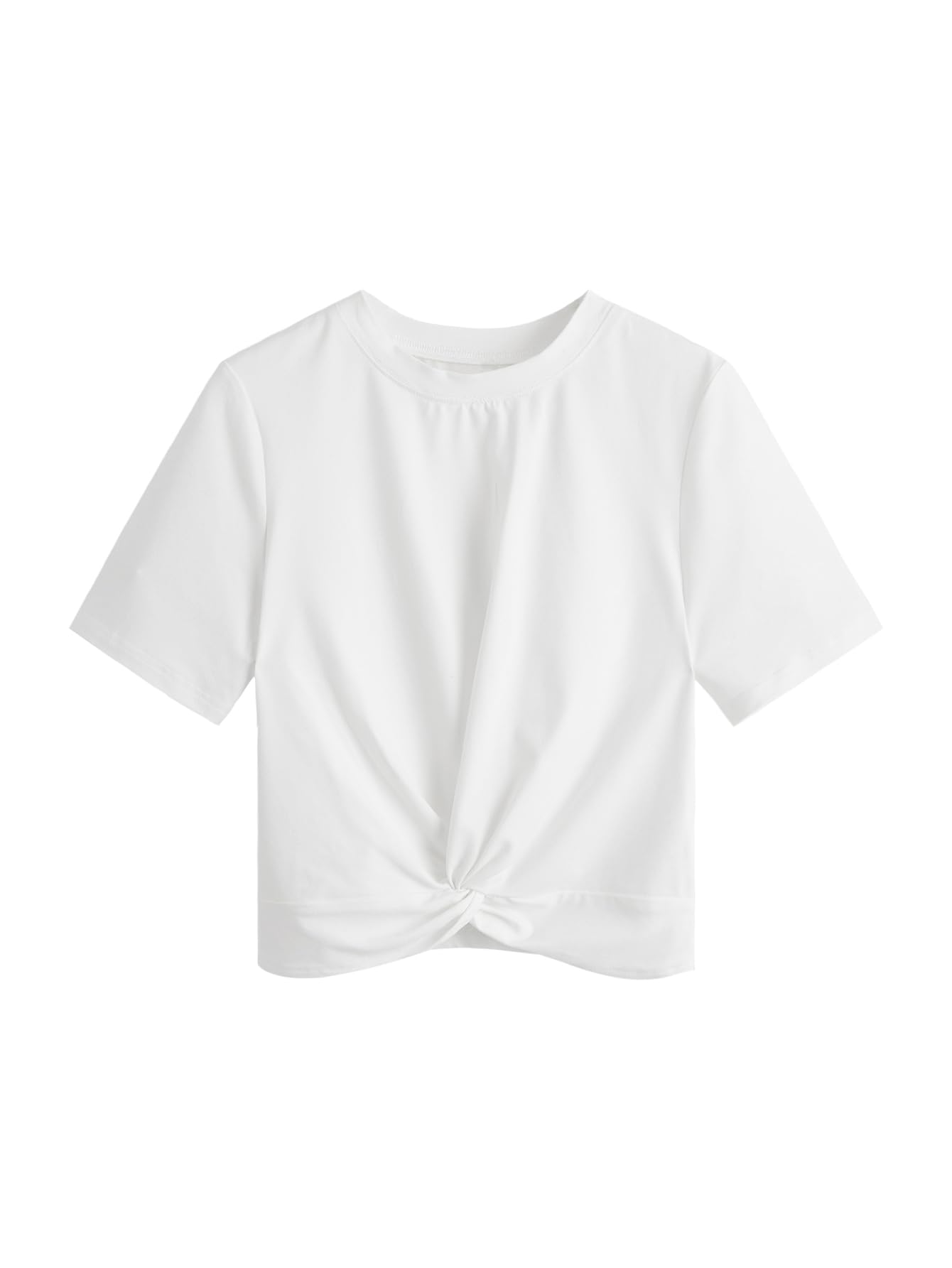Photo 1 of MakeMeChic Women's Summer Crop Top Solid Short Sleeve Twist Front Tee T-Shirt A-White XS