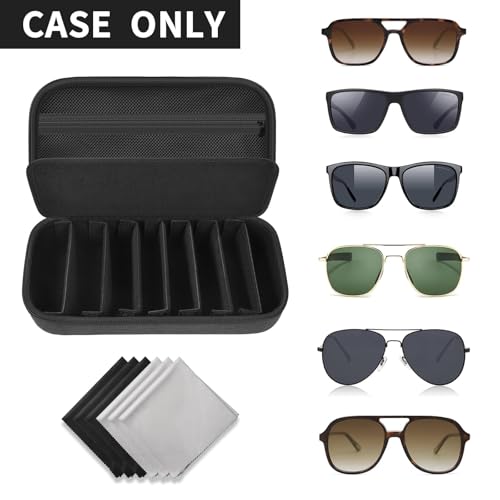Sunglasses Organizer Case, Travel Glasses Case with for Multiple Pairs, Adjustable Eyeglasses Storage Box, Sunglasses Holder for Women Men Gray, Sunglass Glasses Storage Holder Box with 8 Slot，black