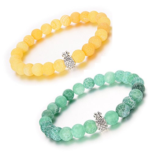 40 Of The Best Pineapple Gifts ZHEPIN Pineapple Charm Bracelets for Lovers Couple,Best Friend Bracelet-8mm Beaded Bracelet for Women and Men