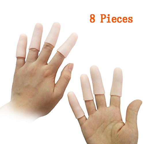 Jrery Finger Protection Finger Covers for Cracked Fingers - 8 Pcs Finger Sleeves Silicone Gel Finger Tips Protector, Also Use for Toe Corn Callus Protector … (Pink--Finger Covers)