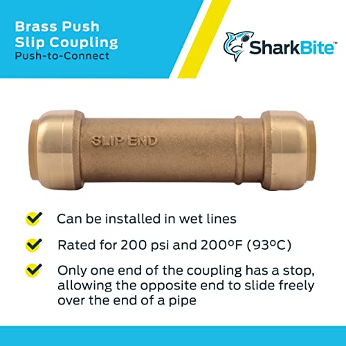 SharkBite 3/4 Inch Slip Coupling, Push to Connect Brass Plumbing