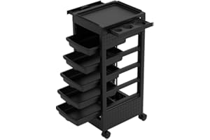 HYZSWGC Salon Rolling Trolley on Wheels with 5 Drawers/Heat-Resistent Accessories/Stainless Steel Frame Storage Tool for Barbershop Beauty Spa and Hair Salon Beauty (Black-T27)