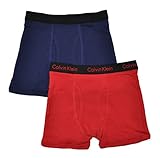 Calvin Klein Boys 2 Pack Navy Blue & Red Boxer Briefs
