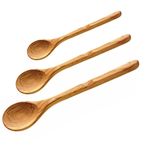 ScanWood Olivewood Wooden Soup & Cooking Spoon W/ Round Head - Set Of 3