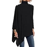 Akivide Women's Boho Floral Mock Neck Asymmetrical Hem Long Sleeve Tunic Top Spring Casual Loose Turtleneck Blouse Shirts
