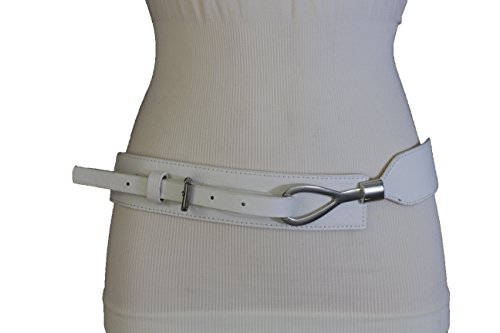 TFJ Women Fashion Belt High Waist Hip White elastic Faux Leather Size M L XL
