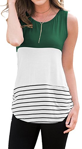 Anicco Sleeveless Shirts for Womens Casual Round Neck Loose Tunic Top Blouse Green-L