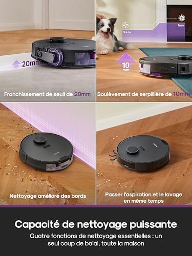 E20 Evo Plus Robot Aspirateur Laveur avec Station sans Sac Aspiration 10000 Pa Aspirateur Robot Autovidange, Anti Enchevêtrement pour Cheveux Poils d'animaux, Soulèvement de Serpillière 10mm