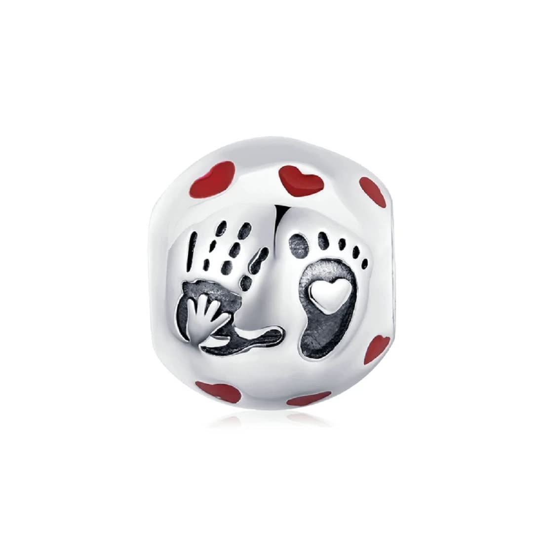 FeatherWish New Baby Its A Girl Boy Footprints Love Heart Family Charm 925 Sterling Silver Fits And Compatible With Pandora Bracelets Gift Friend Wife Sister Daughter Girlfriend (Baby Love)