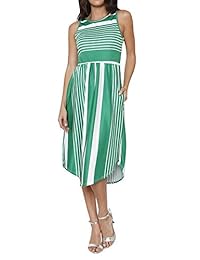 bigyonger Mujer Casual Midi vestidos de playa de verano sin mangas de rayas con bolsillos