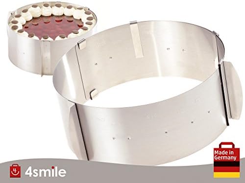 Menz cake ring with scale, 8.5 cm high, diameter adjustable from 16 to 30 cm, stainless steel. , Stainless Steel, Pack of 2