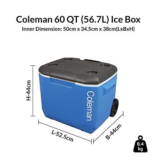 Coleman Chiller Series 60qt Wheeled Insulated Portable Cooler, Ice
