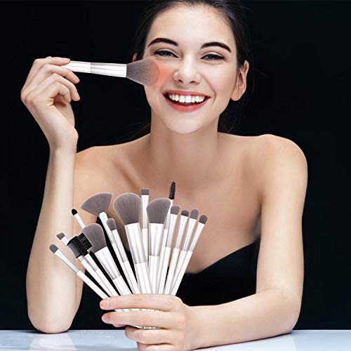 Real Perfection Makeup Brushes, 15 pcs Premium Cosmetic Makeup Brush Set Bamboo Charcoal Synthetic Bristles Foundation Powder Concealers Blending Eye Shadows Face Makeup Brush Kit (Silver)