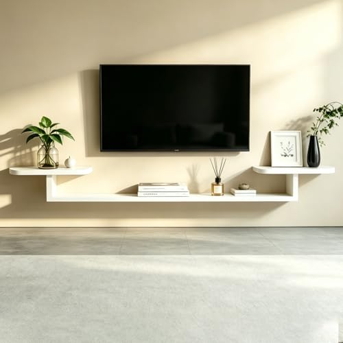 Repisas Flotantes para TV 120 cm - Mueble Flotante para TV con 2 Estantes Abiertos, Repisa Pared Montada Estantería Televisor, Ahorro de Espacio, Soporta 32 kg, Diseño Moderno Minimalista (Blanco)