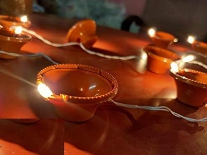 B I Diya Brown Plastic Light 5M Electric 21 Deepak LED Fairy String Series Lights Home Diwali Decoration Lightning - (Brown) Rope Light/Strip Light/Rise Light/Lighting for Deepawali (Pack of 1) light| daya| 21 electric| stripe| brown