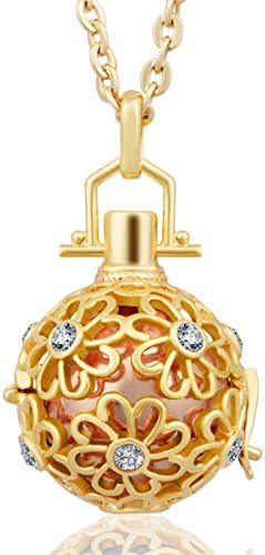 Eudora Harmony Bola CZ Daisy Flower Angel Chime Caller 16mm Pendant Mexico Chime Prayer Bell, 30'' Necklace