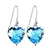 Blue Heart Crystal Earrings Sterling Silver Heart Shape Dangle Earrings Fine Jewelry for Women Girls