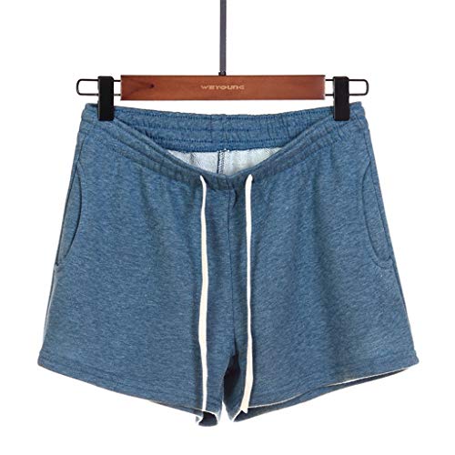 Women Short Pants, JOYFEEL â¤ï¸ Ladies Cotton Linen Casual Elastic Waist Pants Drawstring Solid Summer Walking Shorts Blue