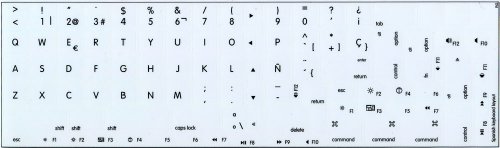 MAC NS SPANISH NON-TRANSPARENT KEYBOARD STICKERS WHITE BACKGROUND FOR DESKTOP, LAPTOP AND NOTEBOOK