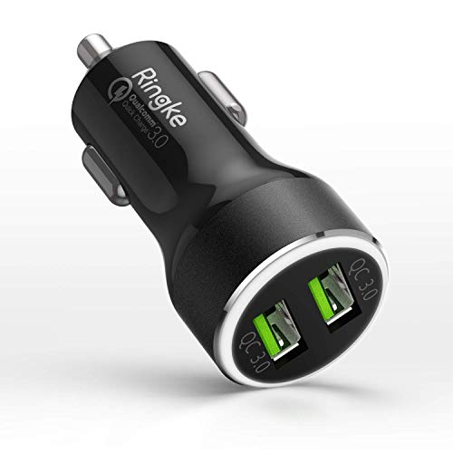 Ringke RealX2 Quick Dual Car Charger 3.0 Designed for Most Smartphones Fast Charging USB Port Output 3A LED Light Black