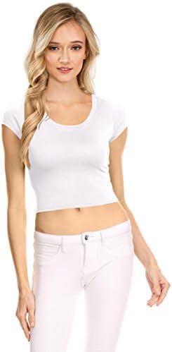 Womens Basic Short Sleeve Scoop Neck Crop Top - USA, T1029, XXX-Large, White