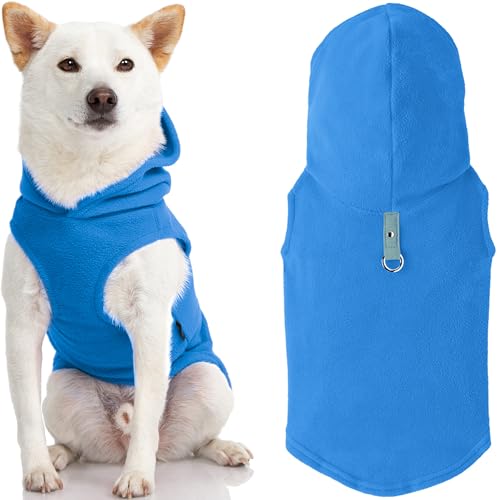 Gooby Every Day Fleece Cold Weather Vest with Hoodie for Small Dogs, Medium, Blue