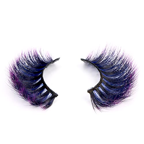 FOXSCOS 20MM COLORED EYELASHES,HALLOWEEN 3D MINK LASHES WITH COLOR,BEAUTIFUL NATURAL THICK COLORFUL FALSE EYELASHES 1 PAIR FOR CHRISTMAS NEW YEAR PARTY BALL COSPLAY（BLACK-PURPLE）