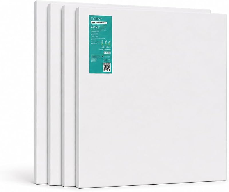 EXERZ 60x60cm Pre-Stretched Canvas 4 Pack 1.7cm 280GSM Cotton Triple Primed