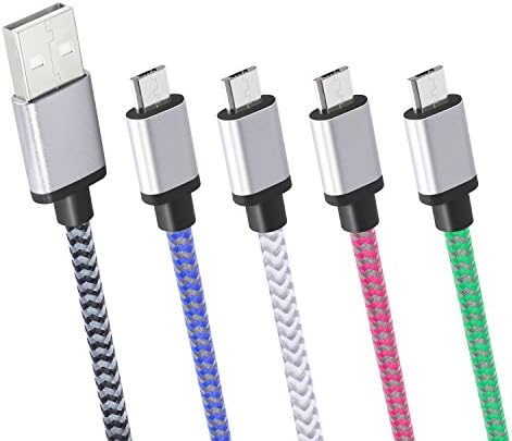 Frerush 5 Pack 1 FT Short Usb Cable Durable Nylon Braided Usb 2.0 A Male To Micro B Sync Charge Charging Cord Cable for Htc, Android, Nokia, Nexus (5 Pack)