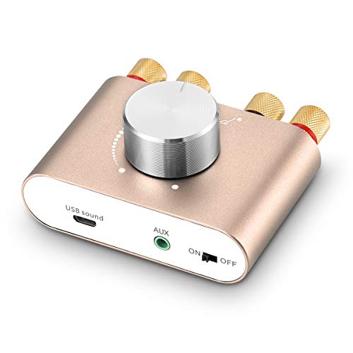 Nobsound Mini 50W x 2 Bluetooth Power Amplifier; 2.0 Channel Stereo Hi-Fi Digital Amp; Wireless Audio Receiver; PC Sound Card for Home Speakers with Power Supply Upgrade Version (Gold)