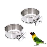 2 Pack Bird Cage Food Water Dispenser Parrot Food Dish Bird Feeder Cup for Cage, Stainless Steel Bird Food Holder Container for Parrot Macaws Ferret Parakeet Cockatiel Budgerigar