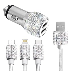 Bling Dual USB Car Charger with 3-in-1 Multi Fast